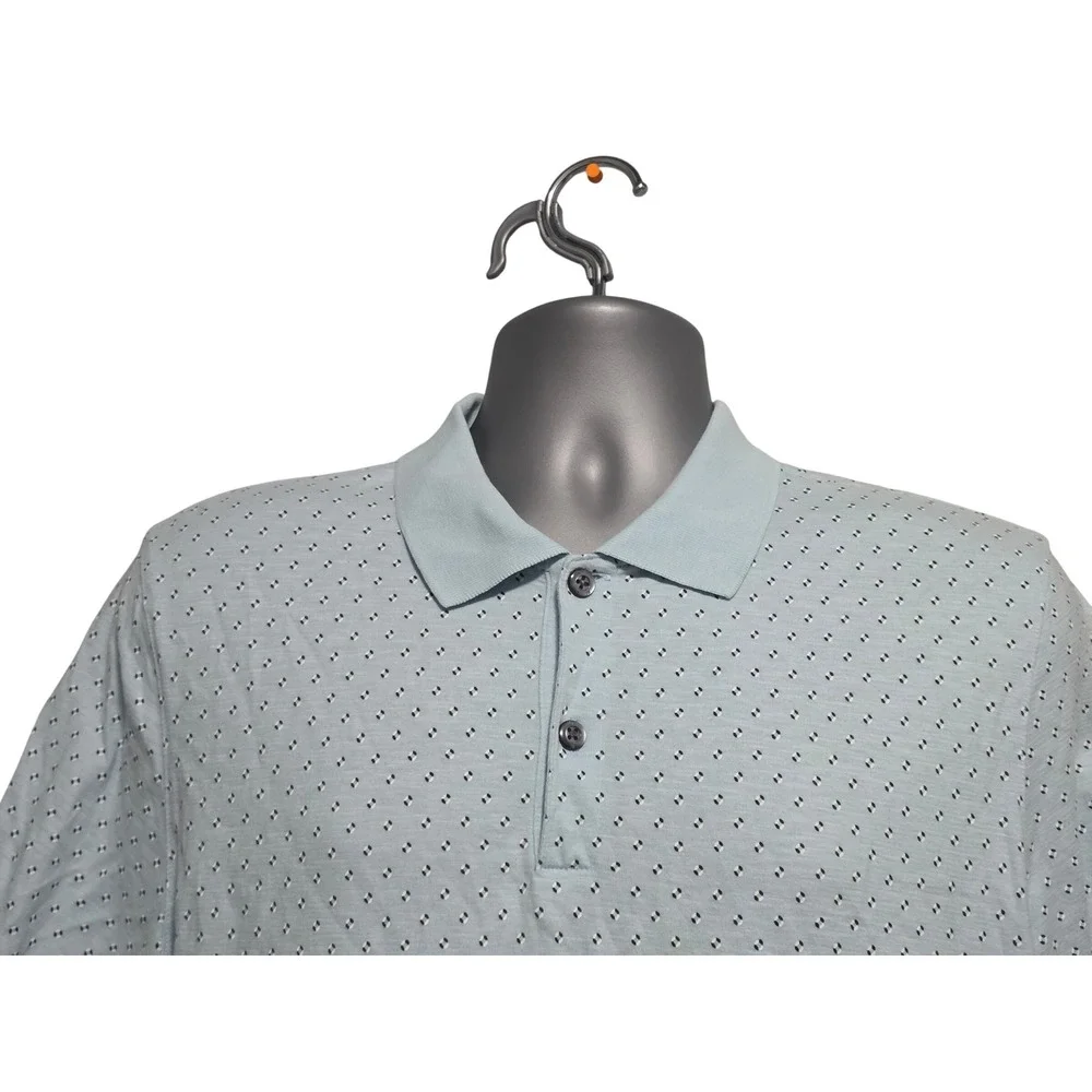 Banana Republic Luxury‎ Touch Polo Shirt Mens Large Light Blue Geometric Print L